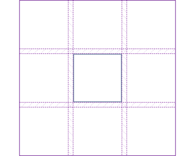 A single item in the center cell of a grid