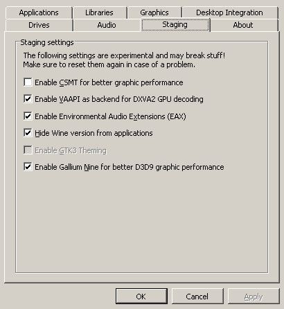 Winecfg Staging Settings