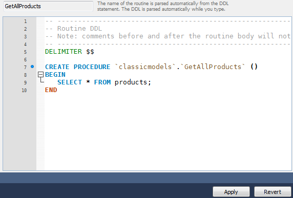 Create MySQL Stored Procedure using MySQL Workbench Step 2