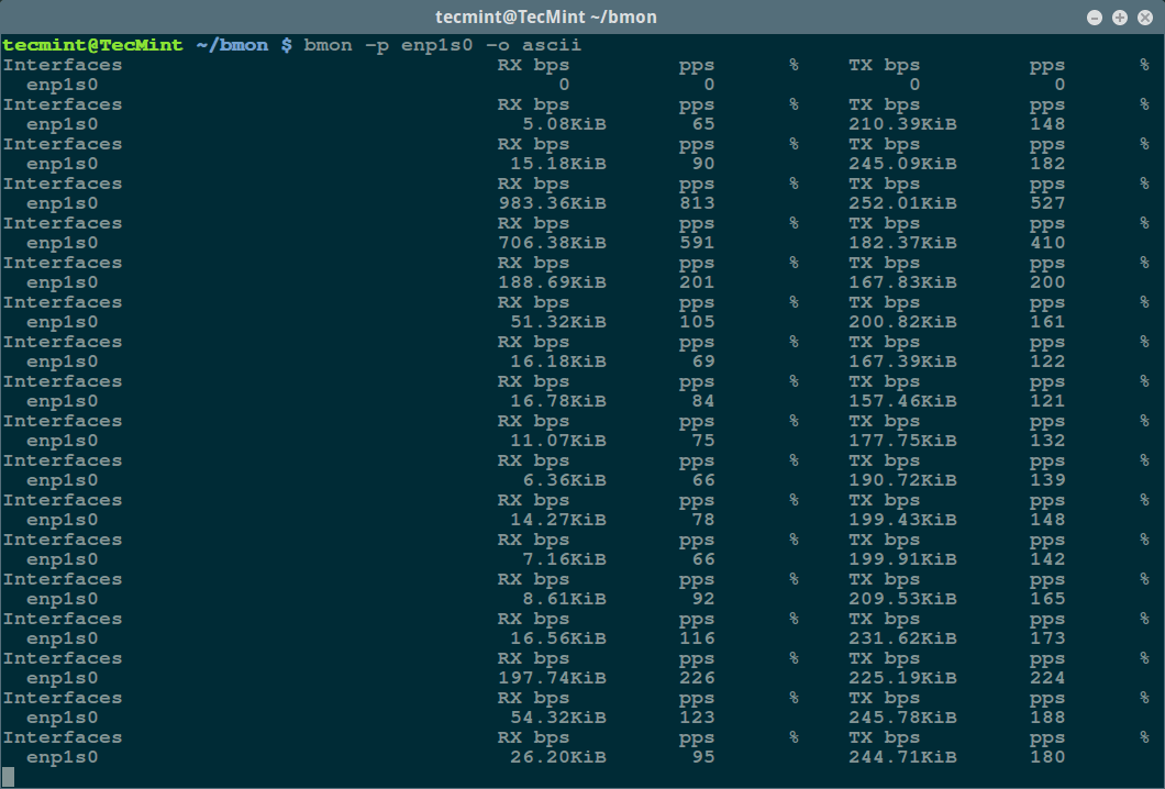 bmon – Ascii 输出模式