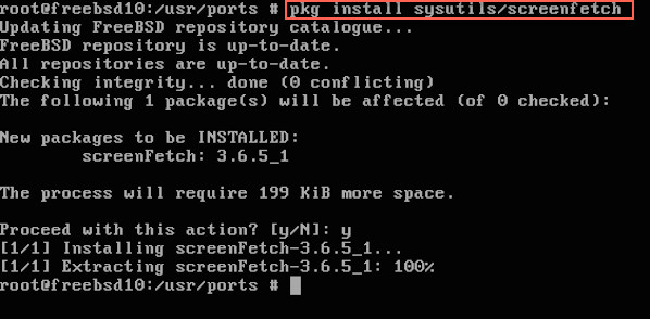 图三：在 FreeBSD 用 pkg 安装 screenfetch